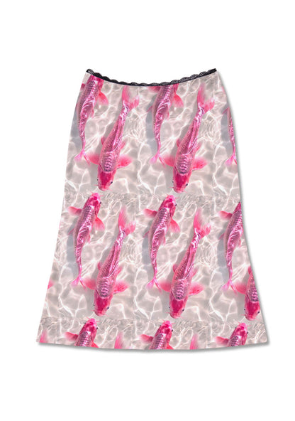 Pink Carp Water Ripple Y2K Print Midi Skirt Cherrykitten