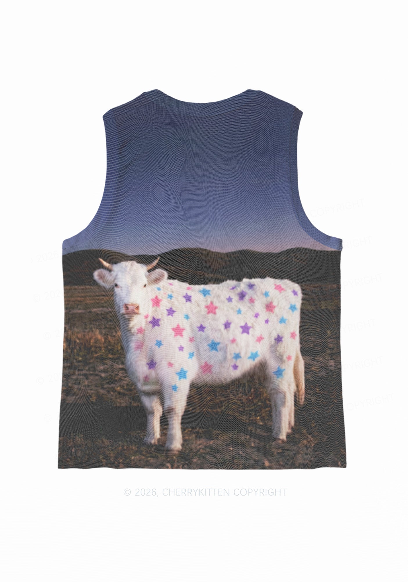 Pastel Star Cow Y2K Mesh Muscle Tank Cherrykitten