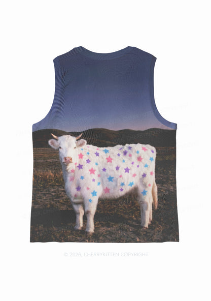 Pastel Star Cow Y2K Mesh Muscle Tank Cherrykitten