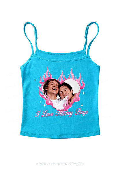 I Love Hockey Boys Pink Heart HR Y2K Spaghetti Strap Cami Cherrykitten