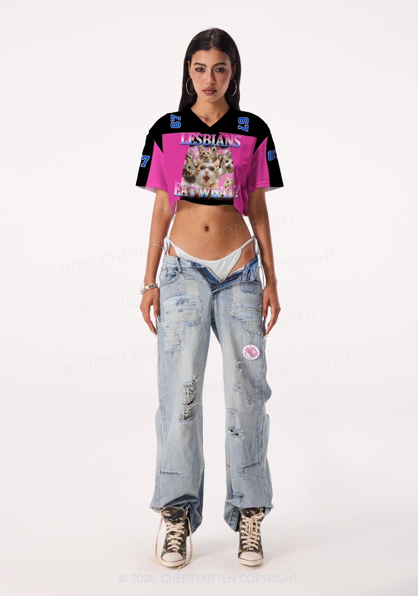 Lesbians Eat What Cat Pride Y2K Crop Sport Jersey Shirts Cherrykitten