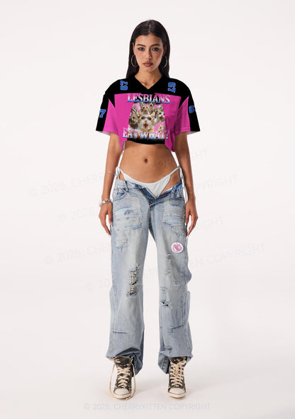 Lesbians Eat What Cat Pride Y2K Crop Sport Jersey Shirts Cherrykitten