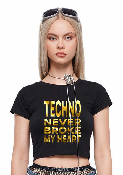 Techno Broke Heart Silver Foil Printed Y2K Baby Tee Cherrykitten