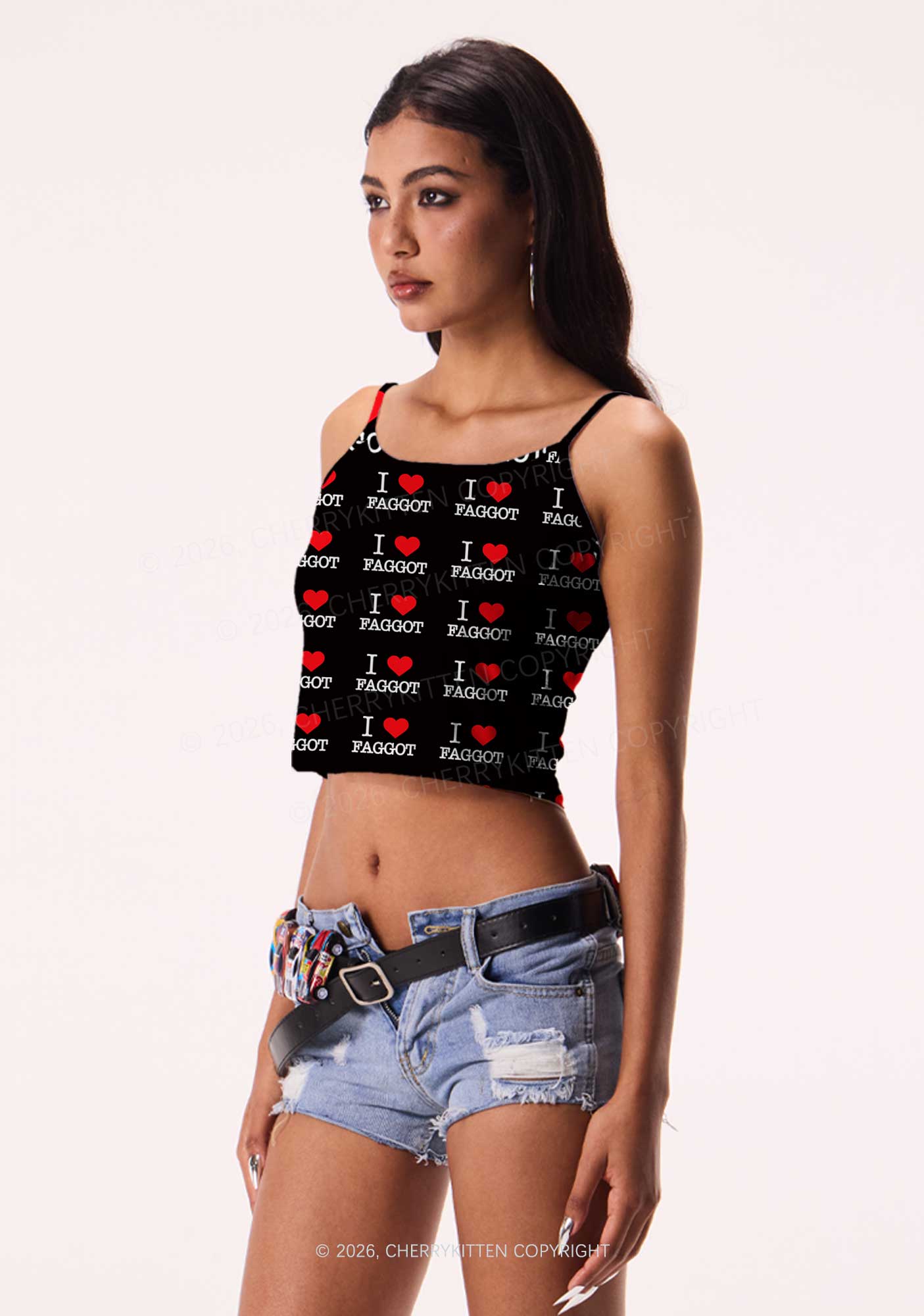 I Love Faggot Valentine's Day Y2K Print Cami Crop Top Cherrykitten
