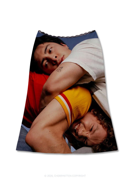 Back Hug HR Y2K Print Midi Skirt Cherrykitten