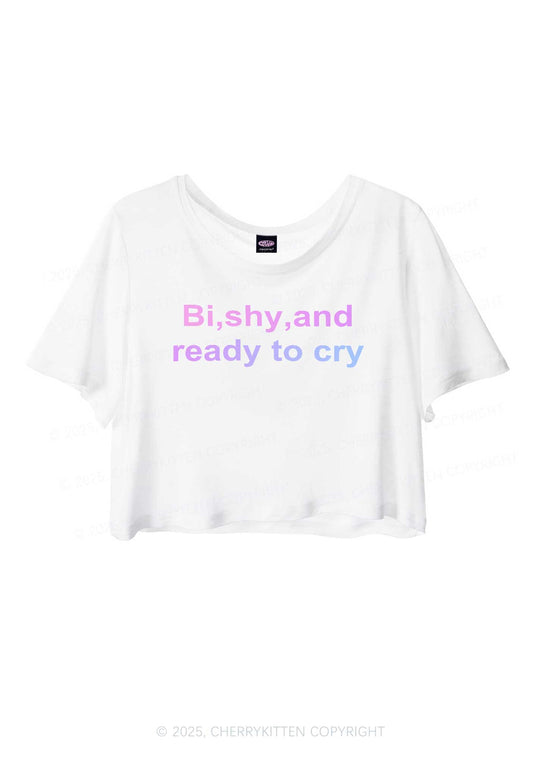 Bi Shy And Ready To Cry Pride Y2K Sheer Crop Tee Cherrykitten