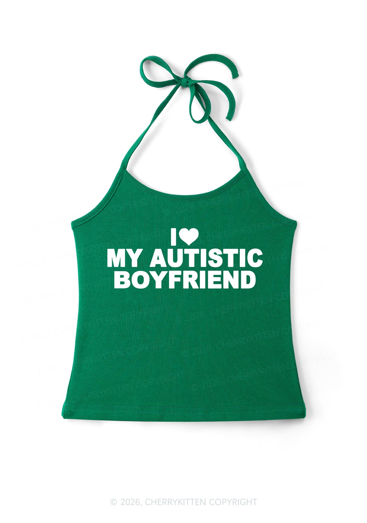 I Love My Autistic BF Valentine's Day Y2K Halter Neck Cami Cherrykitten