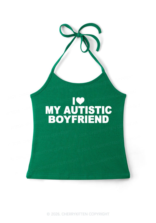 I Love My Autistic BF Valentine's Day Y2K Halter Neck Cami Cherrykitten
