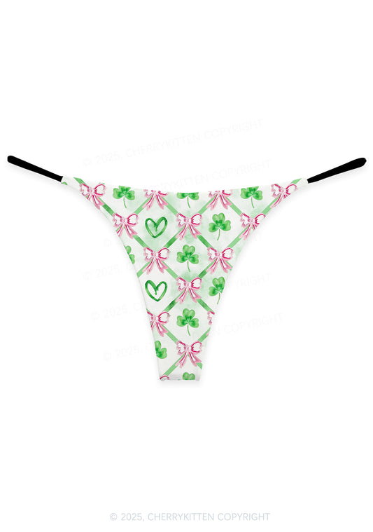 Shamrock Pink Bows St Patricks Y2K Print Bikini String Thong Cherrykitten
