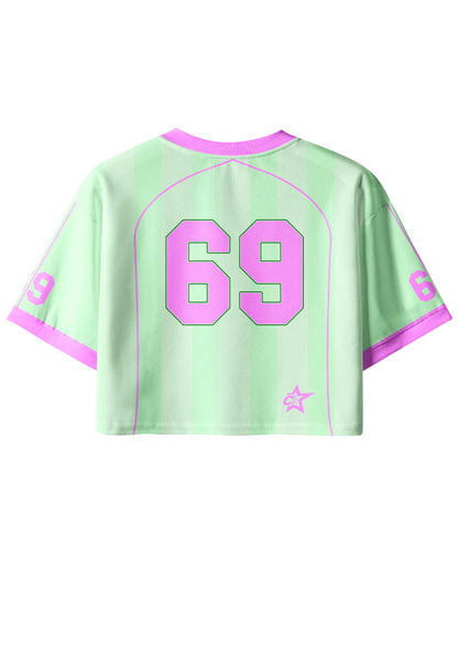 Mint Green I Put The Bi In Bxxch Pride Y2K Crop Sport Jersey Shirts Cherrykitten