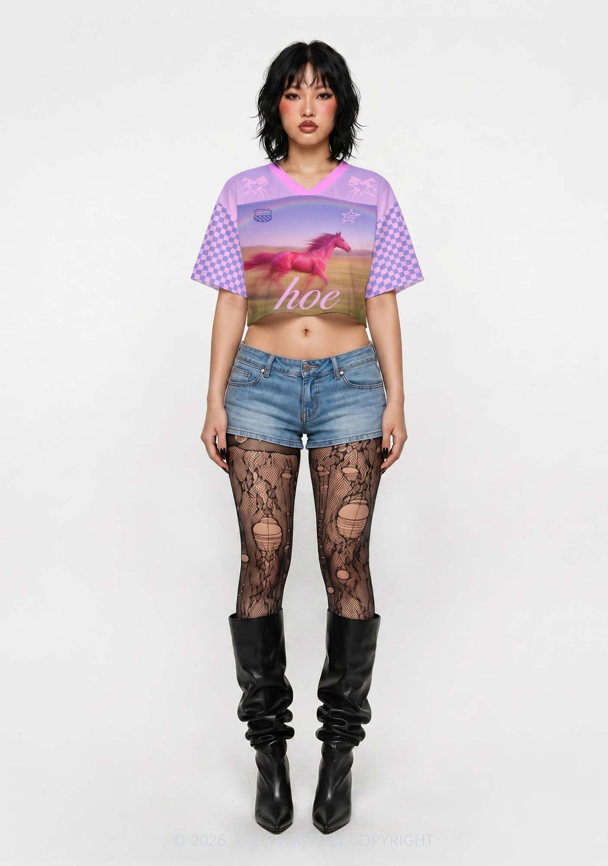 Red Horse Hoe Y2K Crop Sport Jersey Shirts Cherrykitten