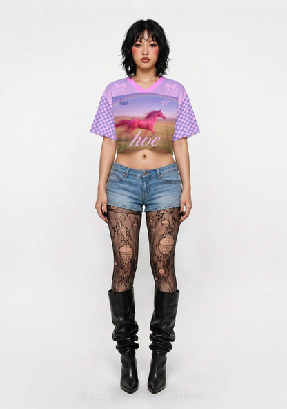 Red Horse Hoe Y2K Crop Sport Jersey Shirts Cherrykitten