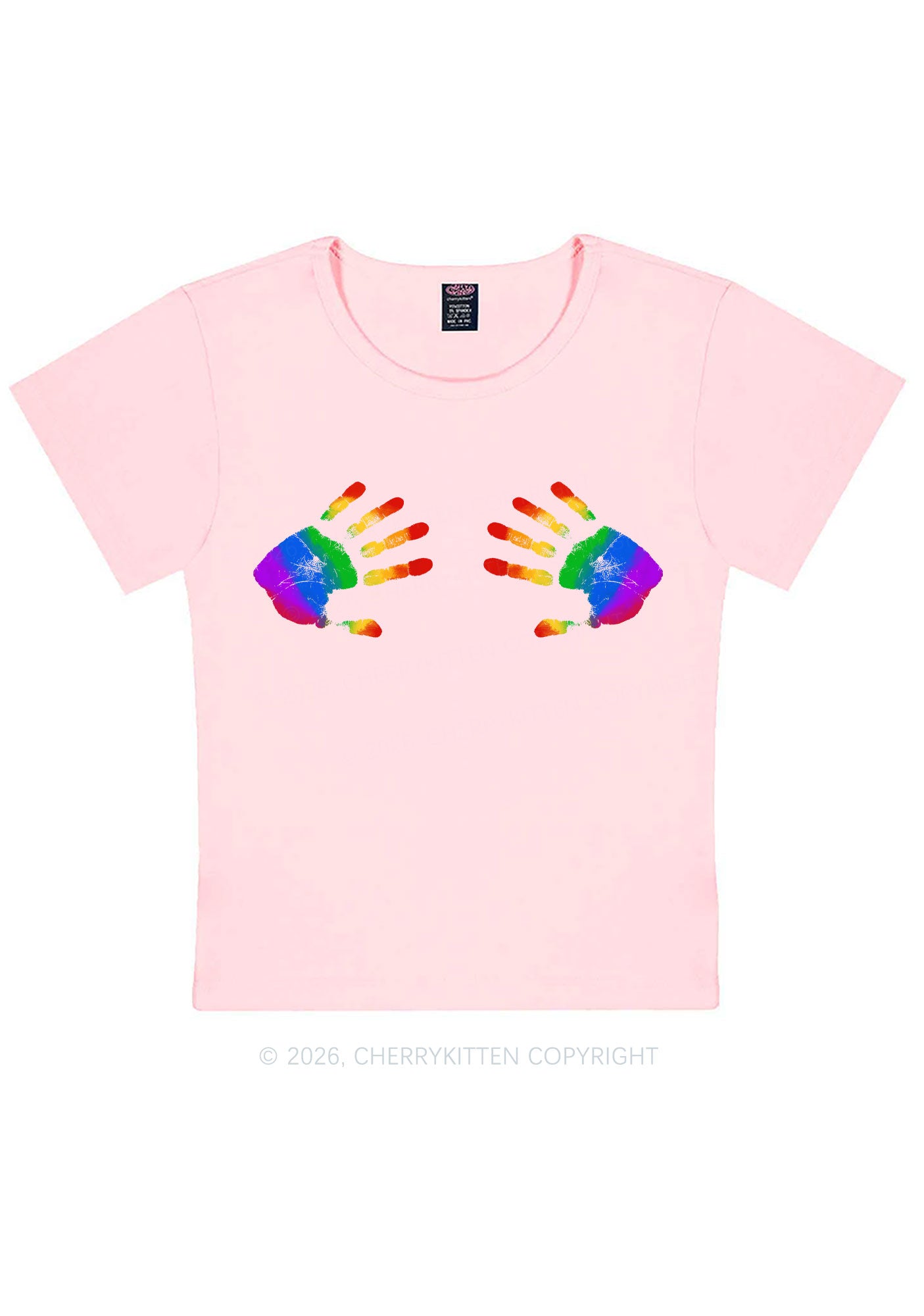 Rainbow Handprint Pride Y2K Baby Tee Cherrykitten