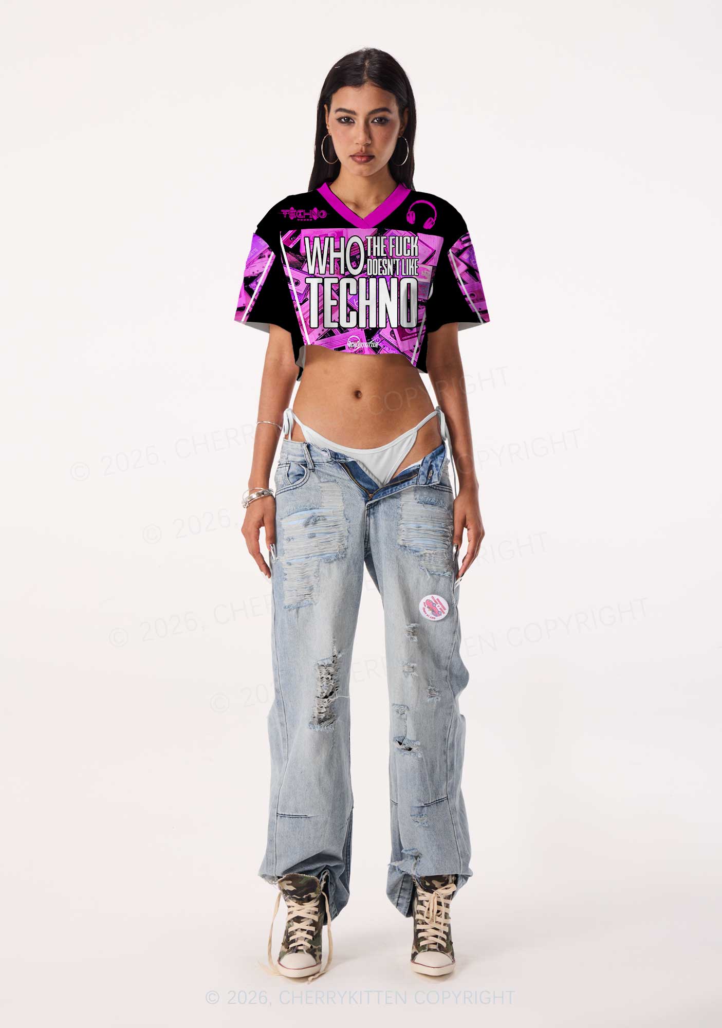 Who Doesnt Like Techno Y2K Crop Sport Jersey Shirts Cherrykitten