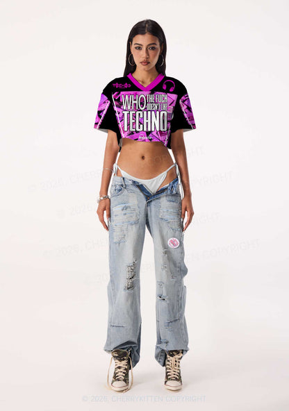 Who Doesnt Like Techno Y2K Crop Sport Jersey Shirts Cherrykitten