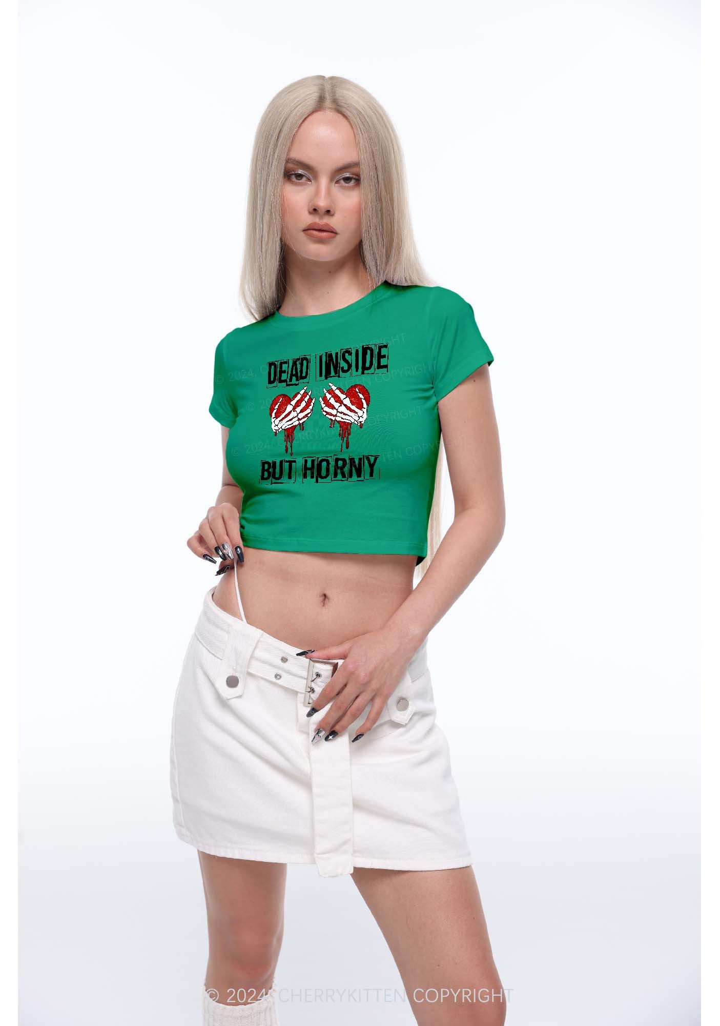 Dead Inside But Hxrny Y2K Valentine's Day Baby Tee Cherrykitten