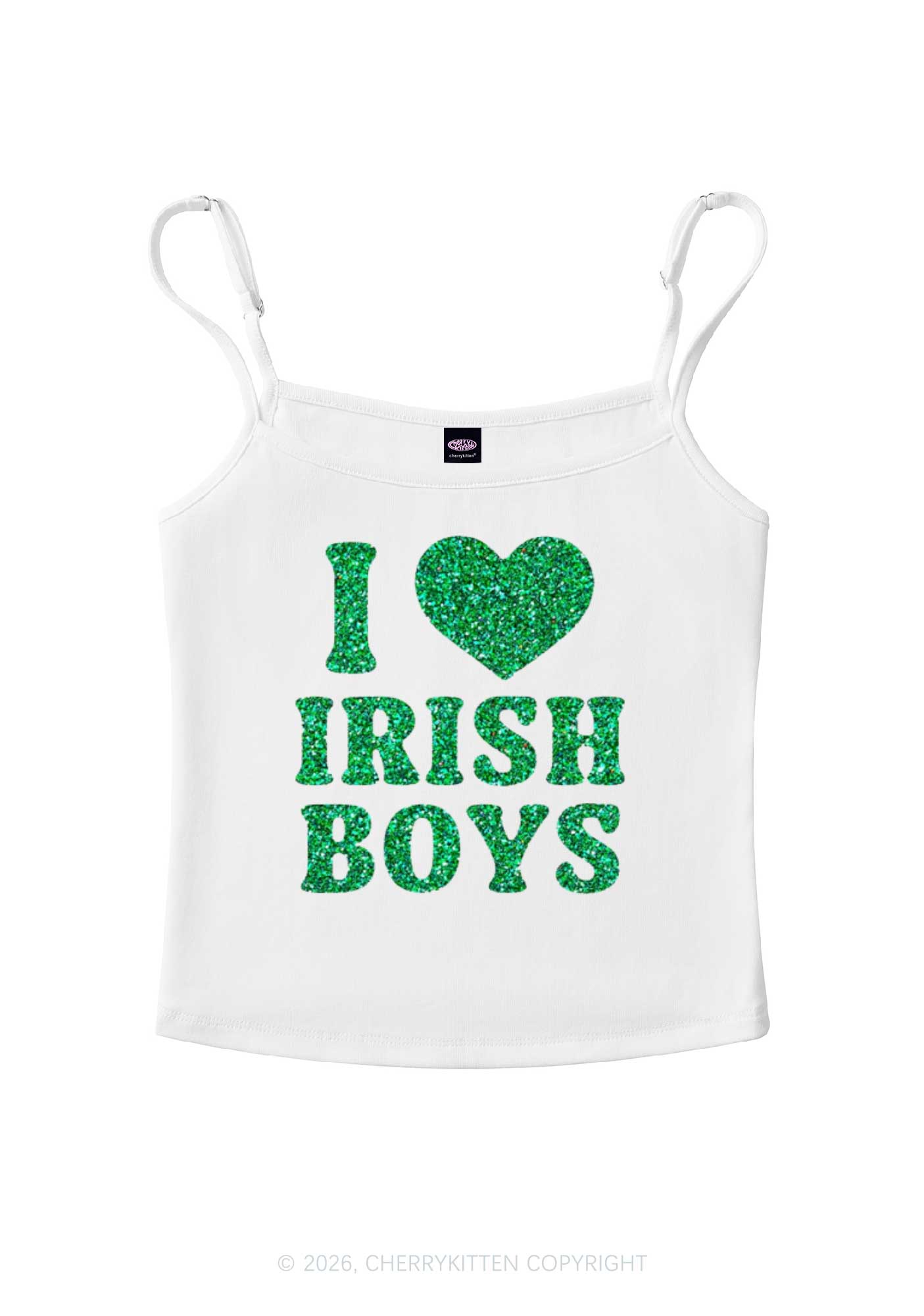 Glitter I Love Irish Boys St Patricks Y2K Spaghetti Strap Cami Cherrykitten