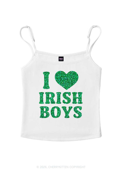 Glitter I Love Irish Boys St Patricks Y2K Spaghetti Strap Cami Cherrykitten