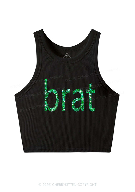Glitter Green Brat Y2K Crop Tank Top Cherrykitten