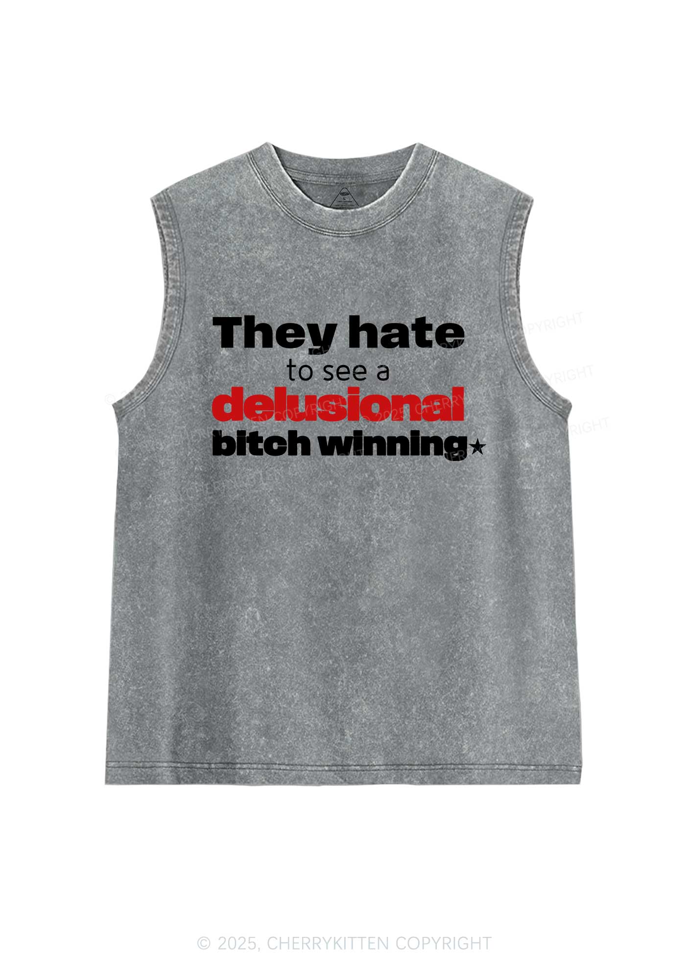 Delusional Bxtch Winning Y2K Washed Muscle Tank Cherrykitten