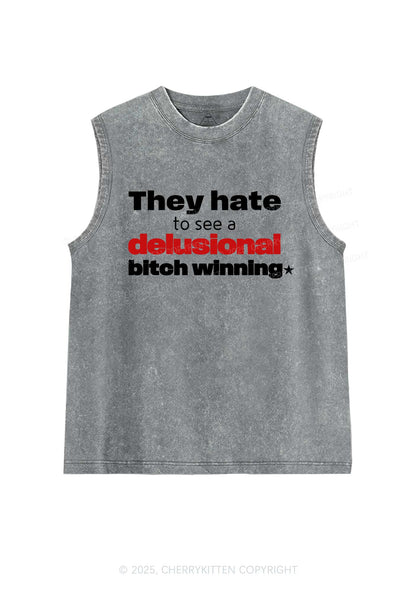 Delusional Bxtch Winning Y2K Washed Muscle Tank Cherrykitten