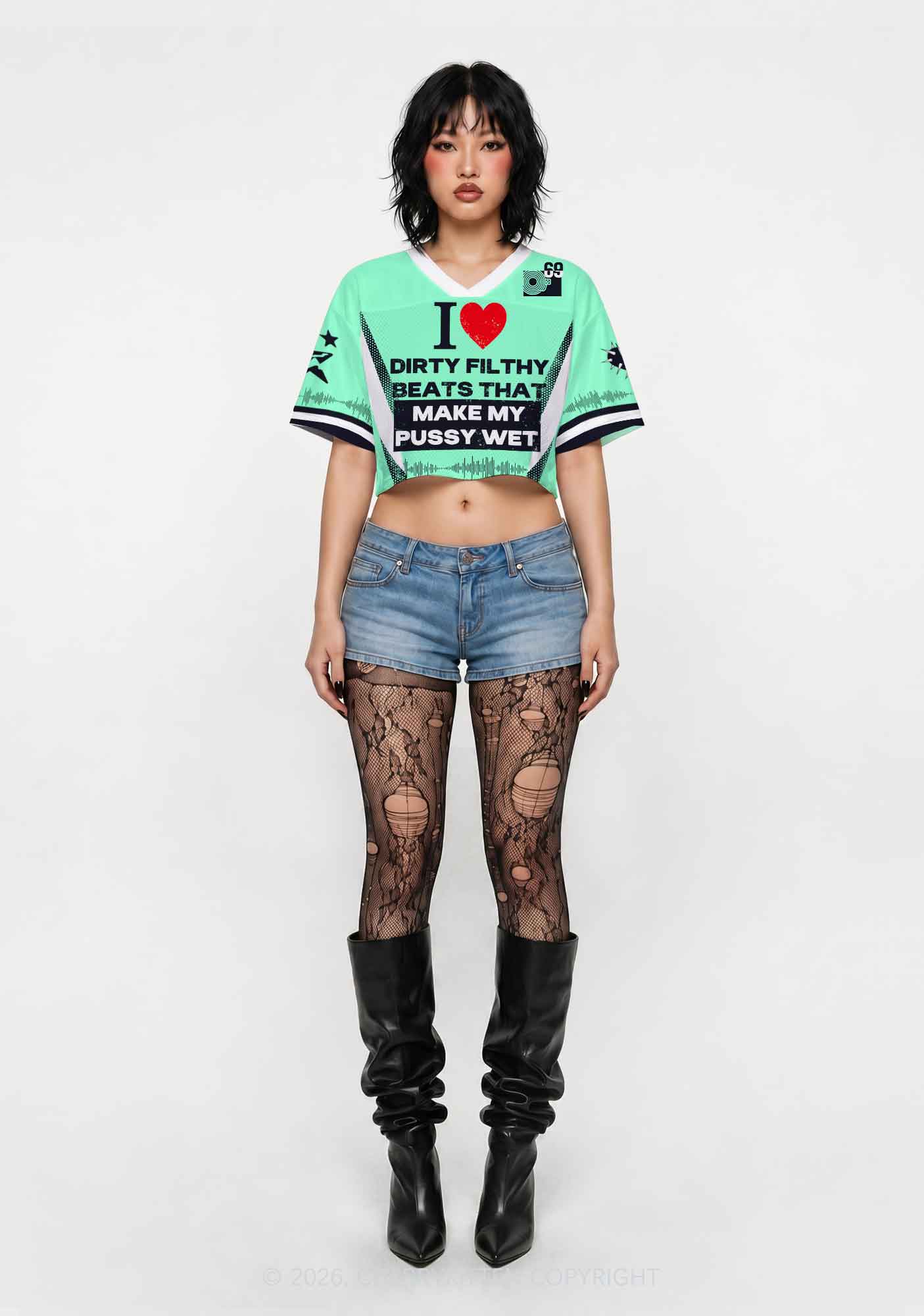 I Love Dirty Filthy Beats Y2K Crop Sport Jersey Shirts Cherrykitten