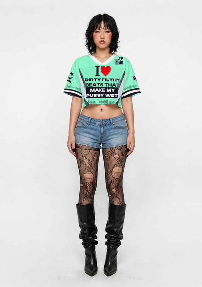 I Love Dirty Filthy Beats Y2K Crop Sport Jersey Shirts Cherrykitten