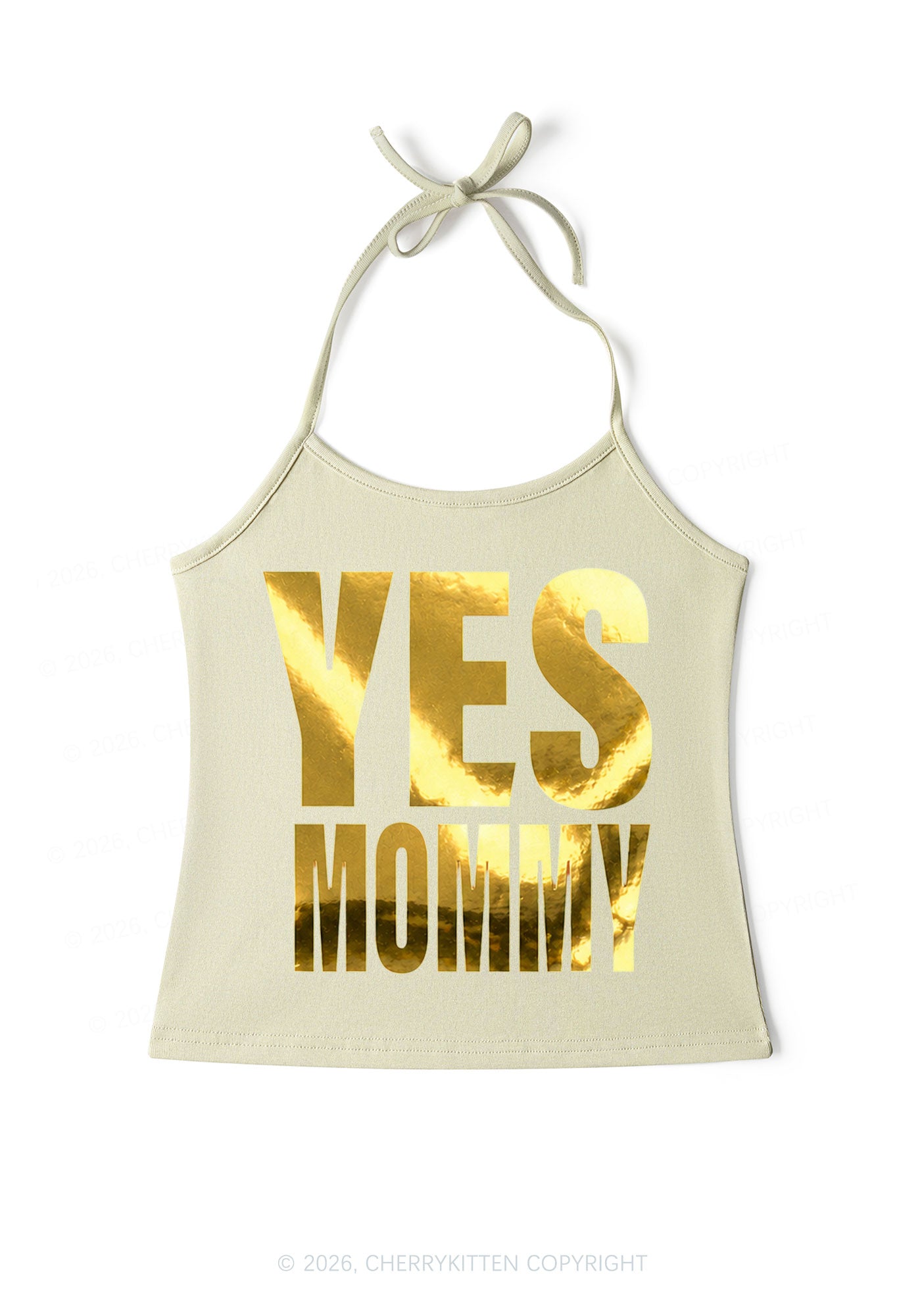 Yes Mommy Silver Foil Printed Y2K Halter Neck Cami Cherrykitten