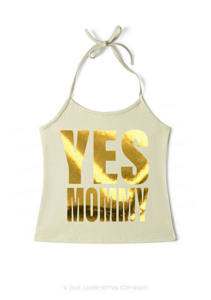 Yes Mommy Silver Foil Printed Y2K Halter Neck Cami Cherrykitten