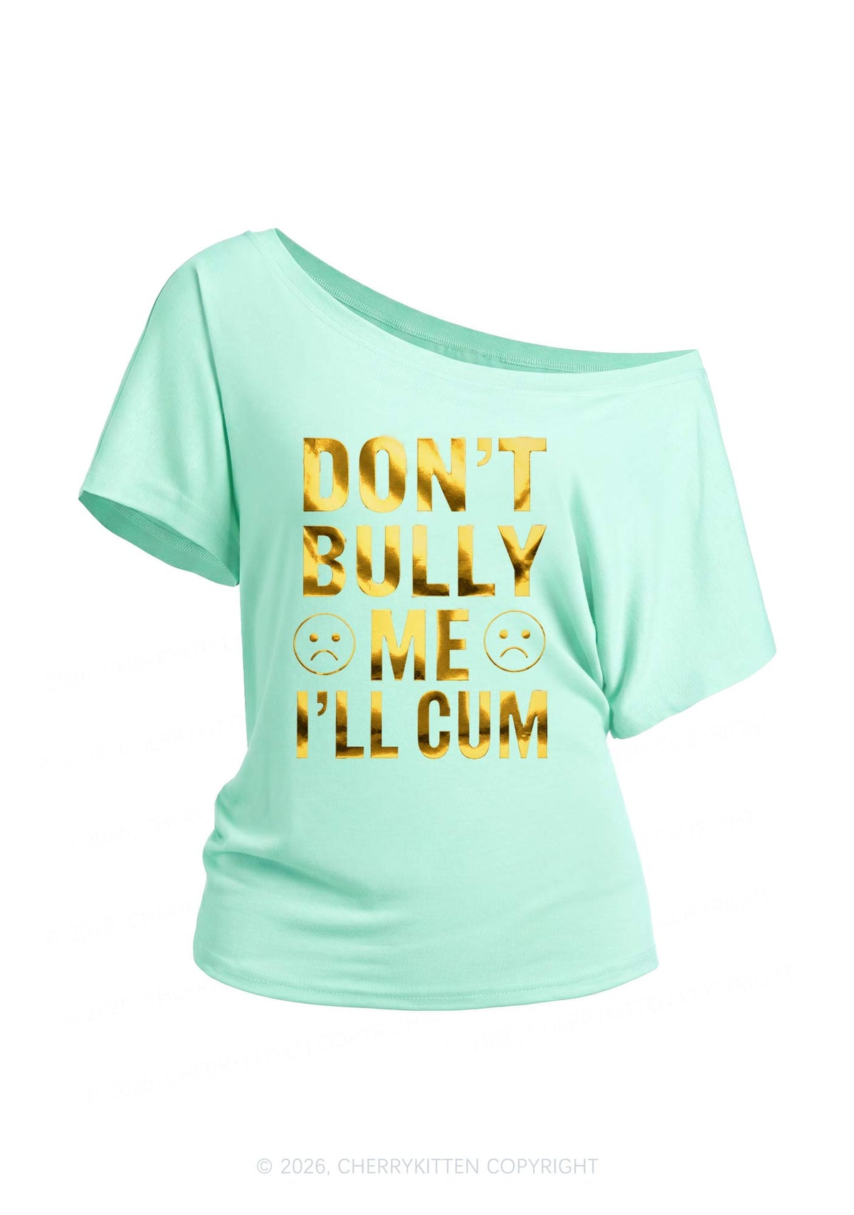 Dont Bully Me Silver Foil Printed Y2K Off Shoulder Tee Cherrykitten