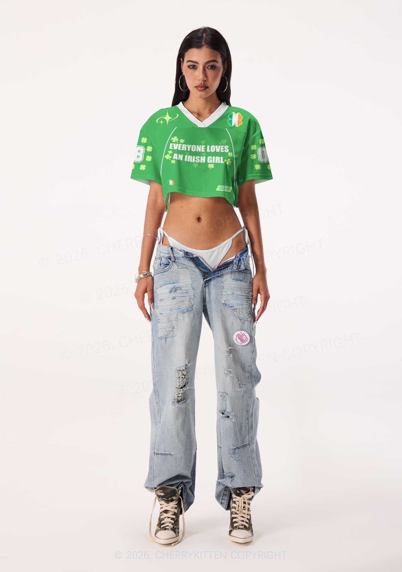 Custom Everyone Loves Irish Girl St Patricks Y2K Crop Sport Jersey Shirts Cherrykitten