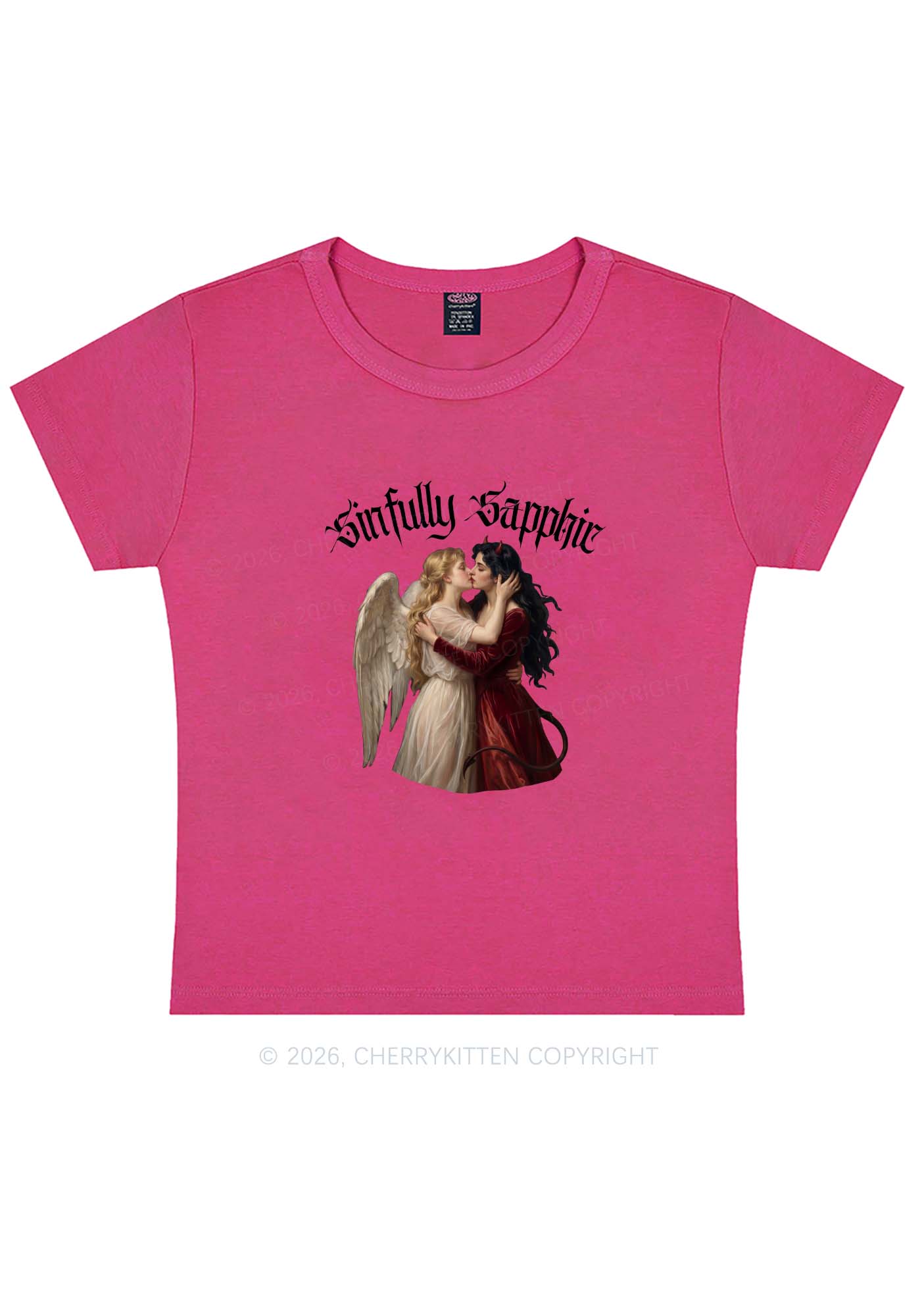 Sinfully Sapphic Pride Y2K Baby Tee Cherrykitten