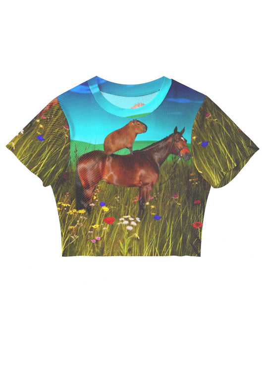Horseback Capybara Y2K Mesh Crop Top Cherrykitten