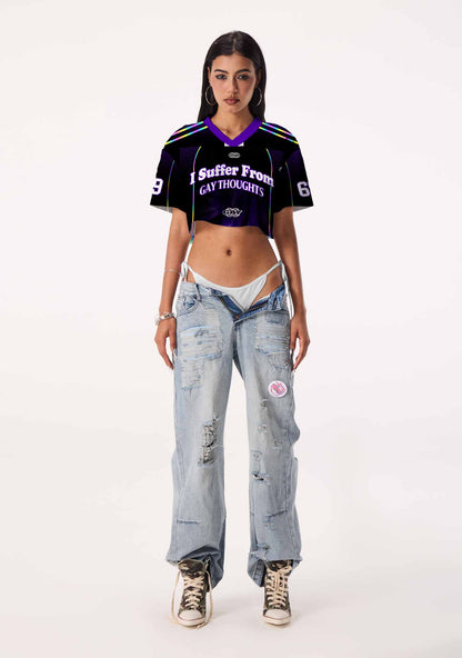 Purple Suffer From Gay Thoughts Pride Y2K Crop Sport Jersey Shirts Cherrykitten