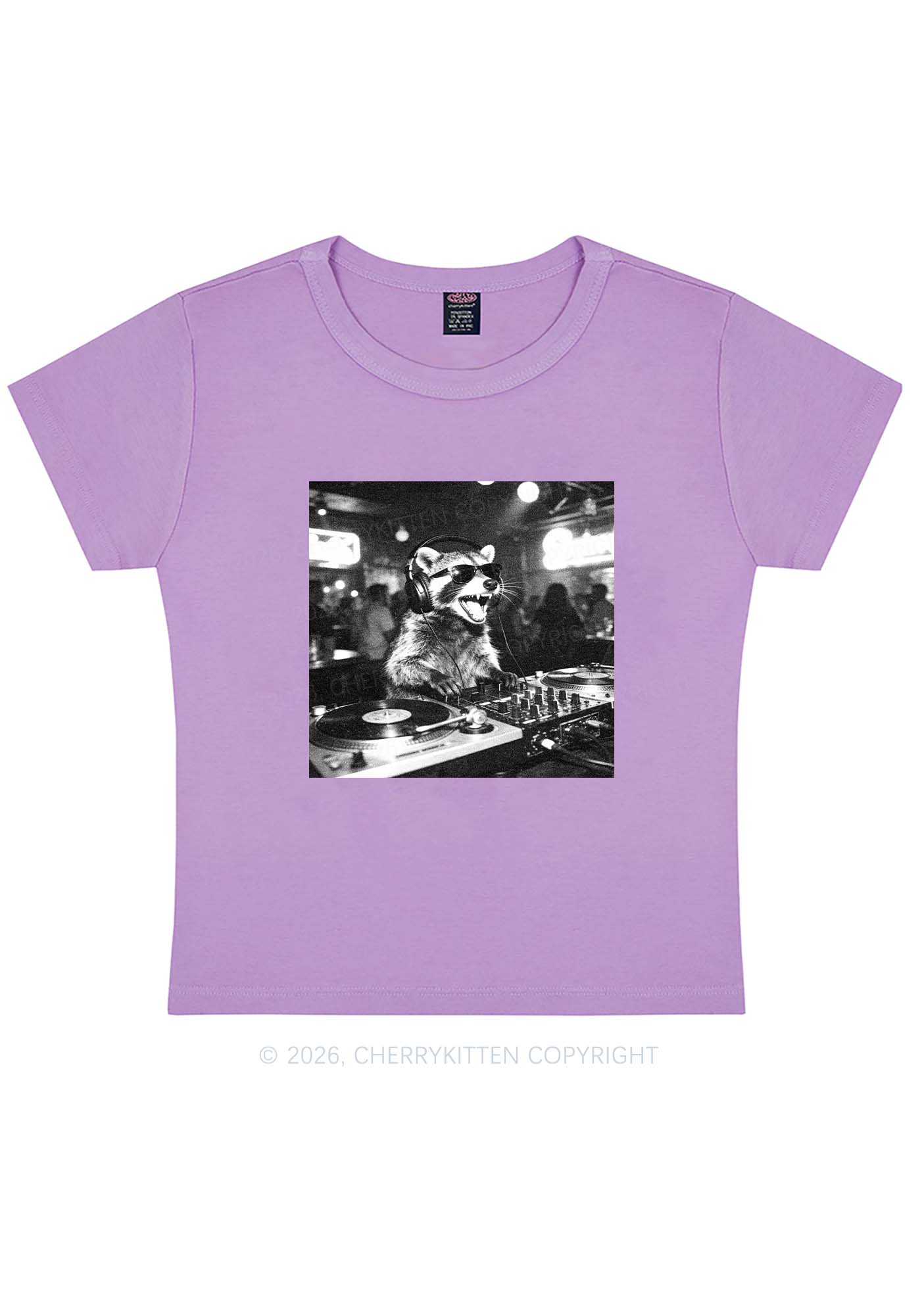 Vintage DJ Raccoon Y2K Baby Tee Cherrykitten