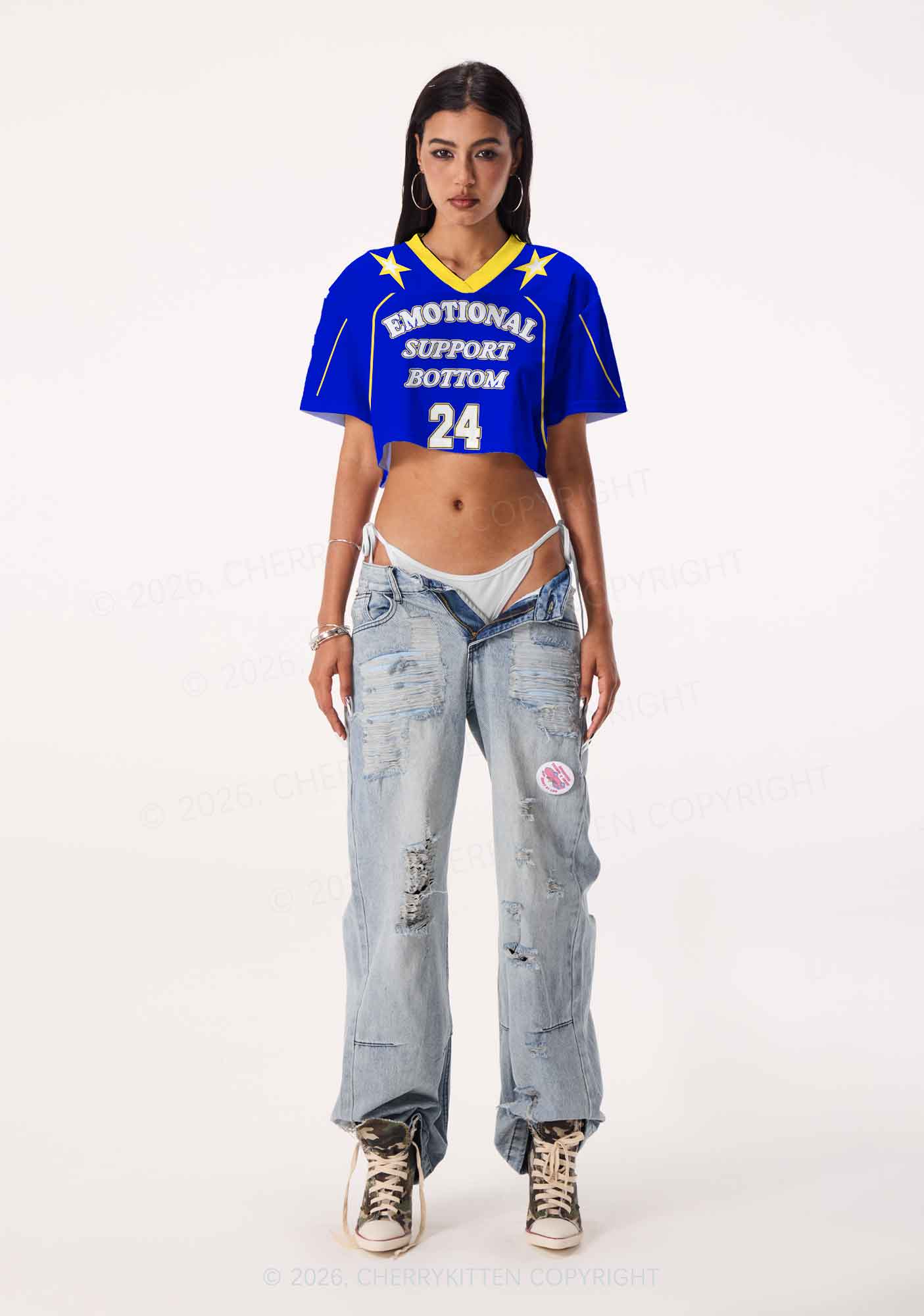 Emotional Support Bottom Pride Y2K Crop Sport Jersey Shirts Cherrykitten