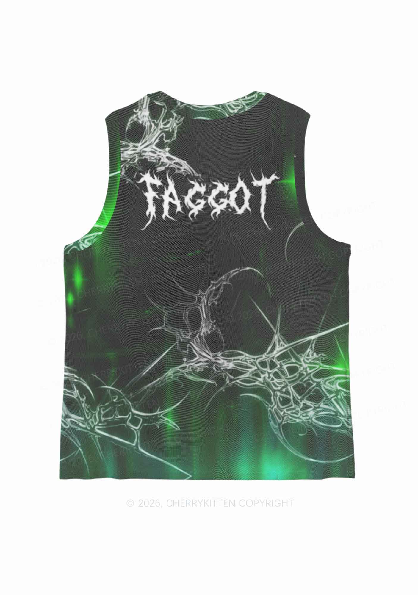 Green Gothic Faggot Pride Y2K Mesh Muscle Tank Cherrykitten