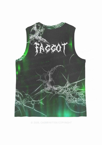 Green Gothic Faggot Pride Y2K Mesh Muscle Tank Cherrykitten