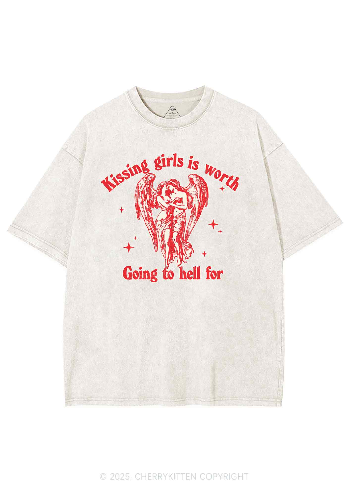 Kissing Girls To Hell Pride Y2K Shirts Washed Tee Cherrykitten