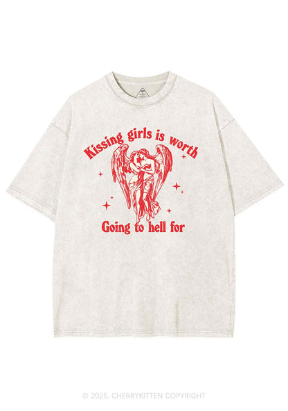 Kissing Girls To Hell Pride Y2K Shirts Washed Tee Cherrykitten