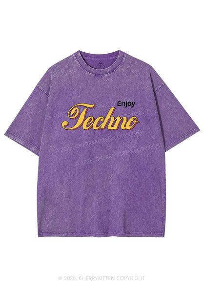Enjoy Techno Y2K Shirts Washed Tee Cherrykitten