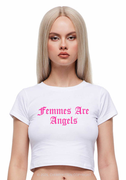 Femmes Are Angels Y2K Baby Tee Cherrykitten