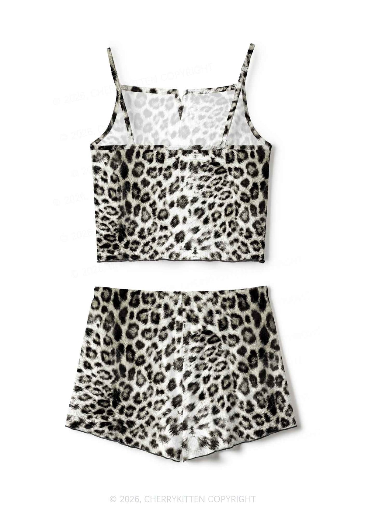 Snow Leopard Y2K Print Cami Shorts Pajama Set Cherrykitten