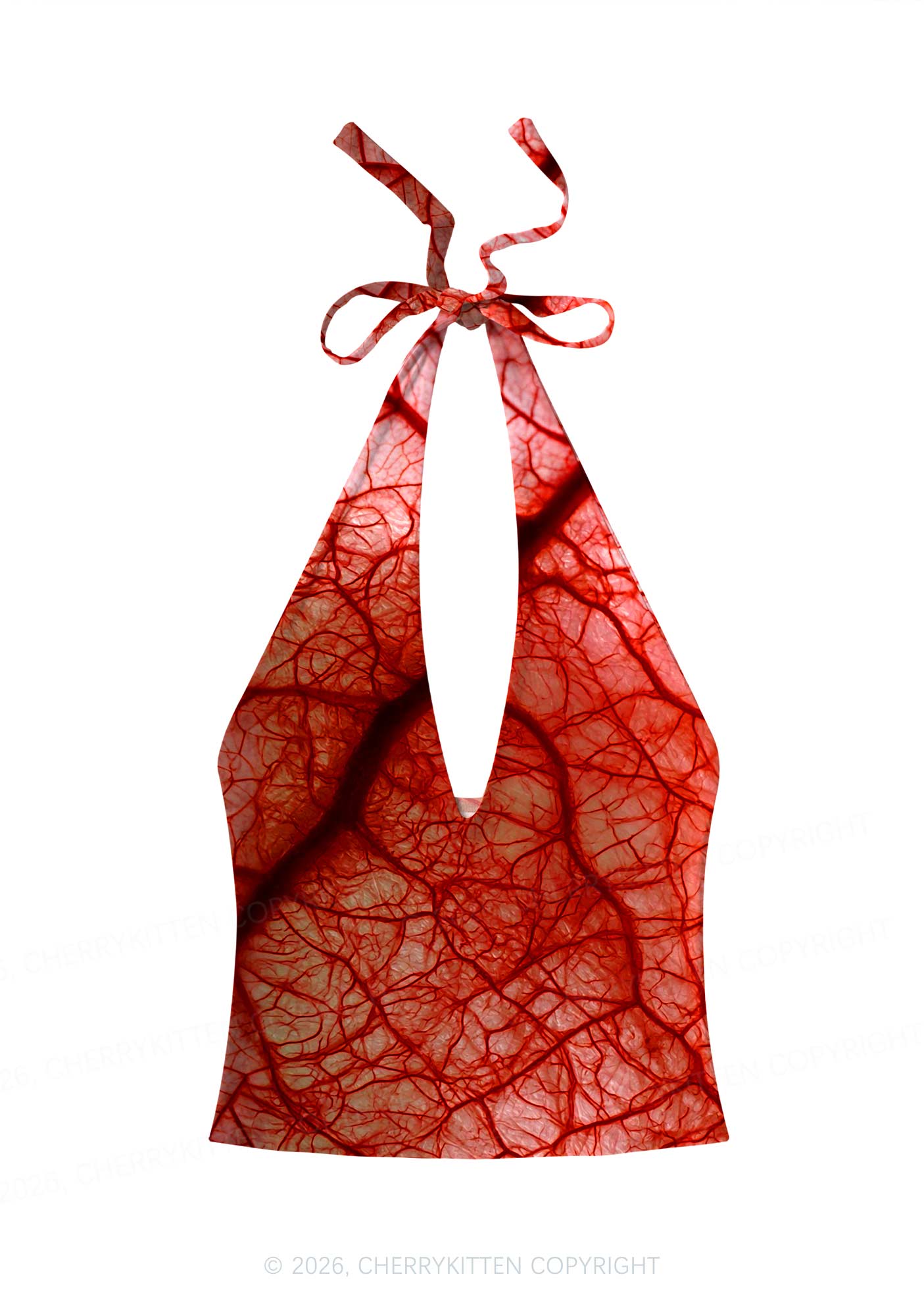 Halloween Red Blood Vessel Y2K Print Halter Deep V Neck Cami Cherrykitten