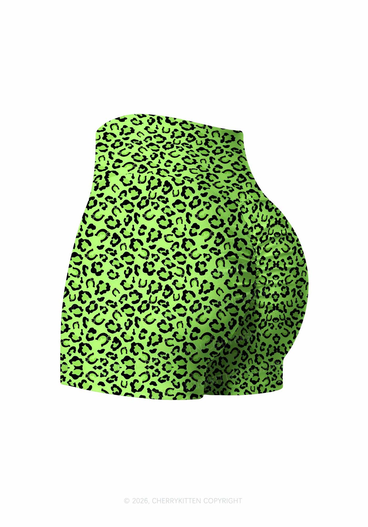 Fluorescent Green Leopard St Patricks Y2K Print Gym Shorts Cherrykitten