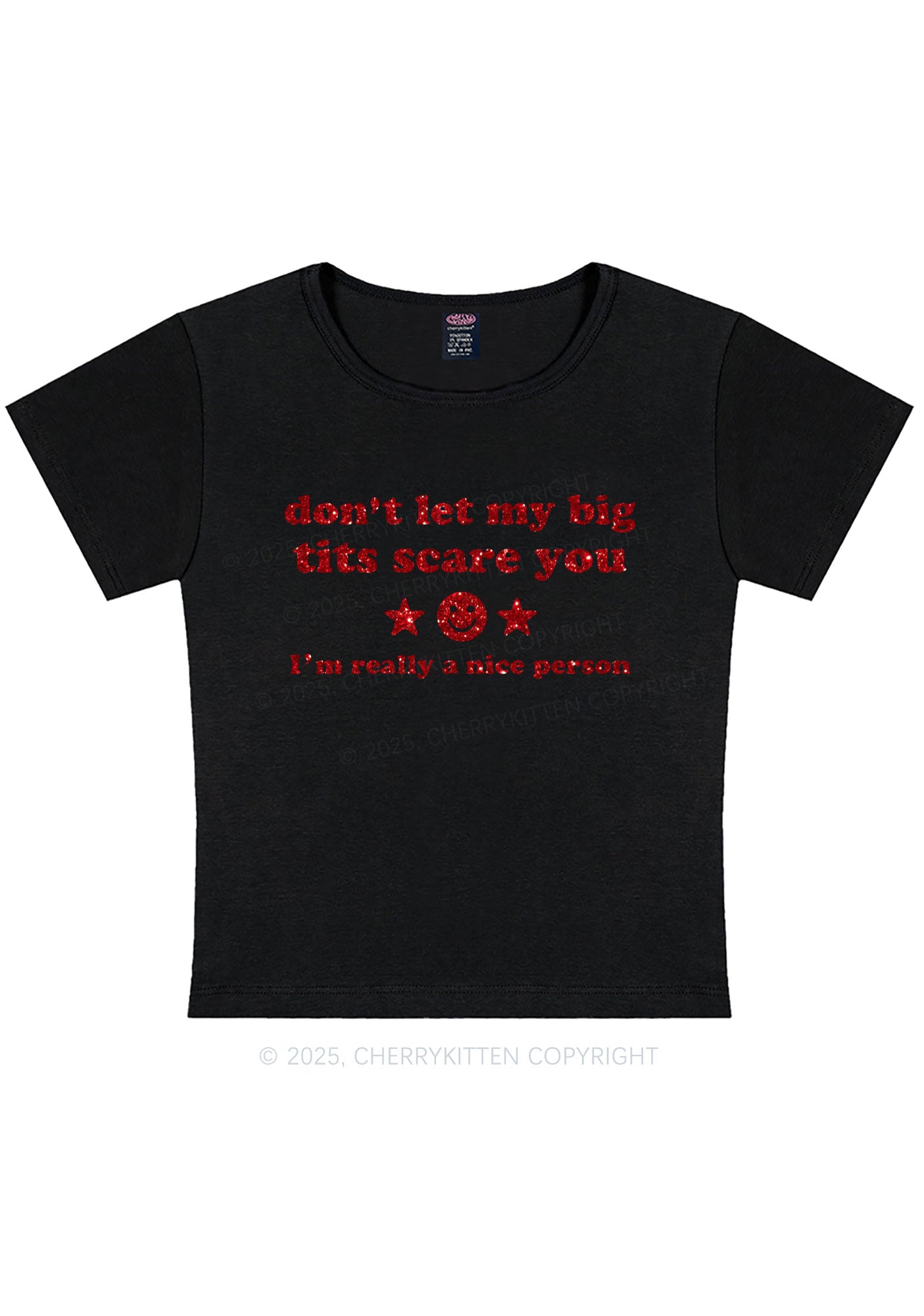 Glitter Dont Let My Big Txts Scare You Y2K Baby Tee Cherrykitten