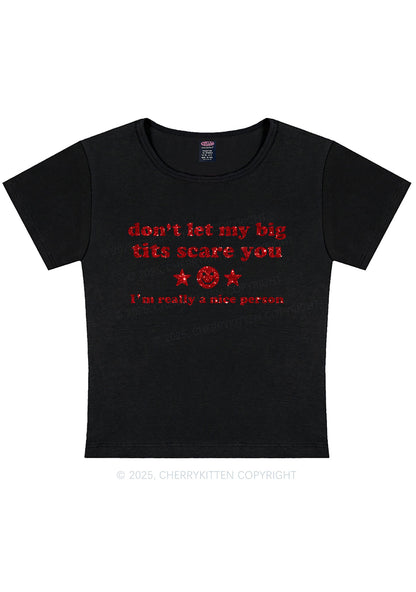 Glitter Dont Let My Big Txts Scare You Y2K Baby Tee Cherrykitten