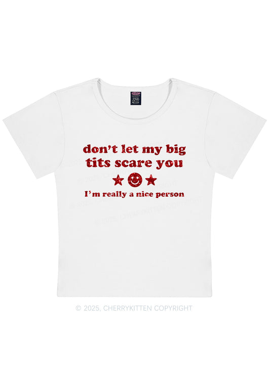 Glitter Dont Let My Big Txts Scare You Y2K Baby Tee Cherrykitten