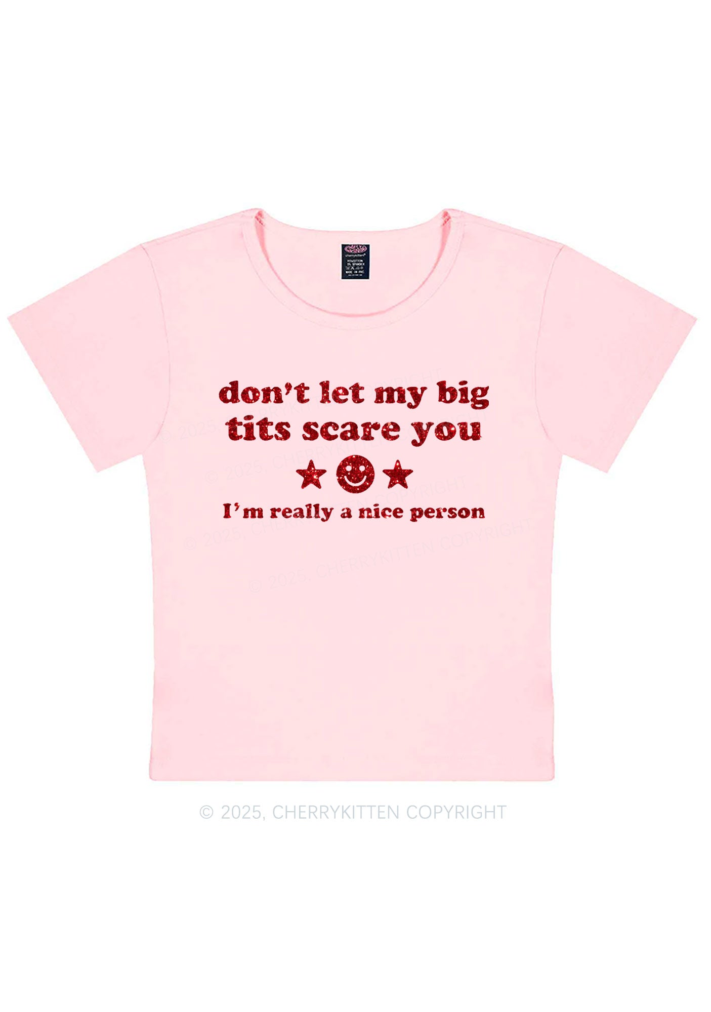 Glitter Dont Let My Big Txts Scare You Y2K Baby Tee Cherrykitten