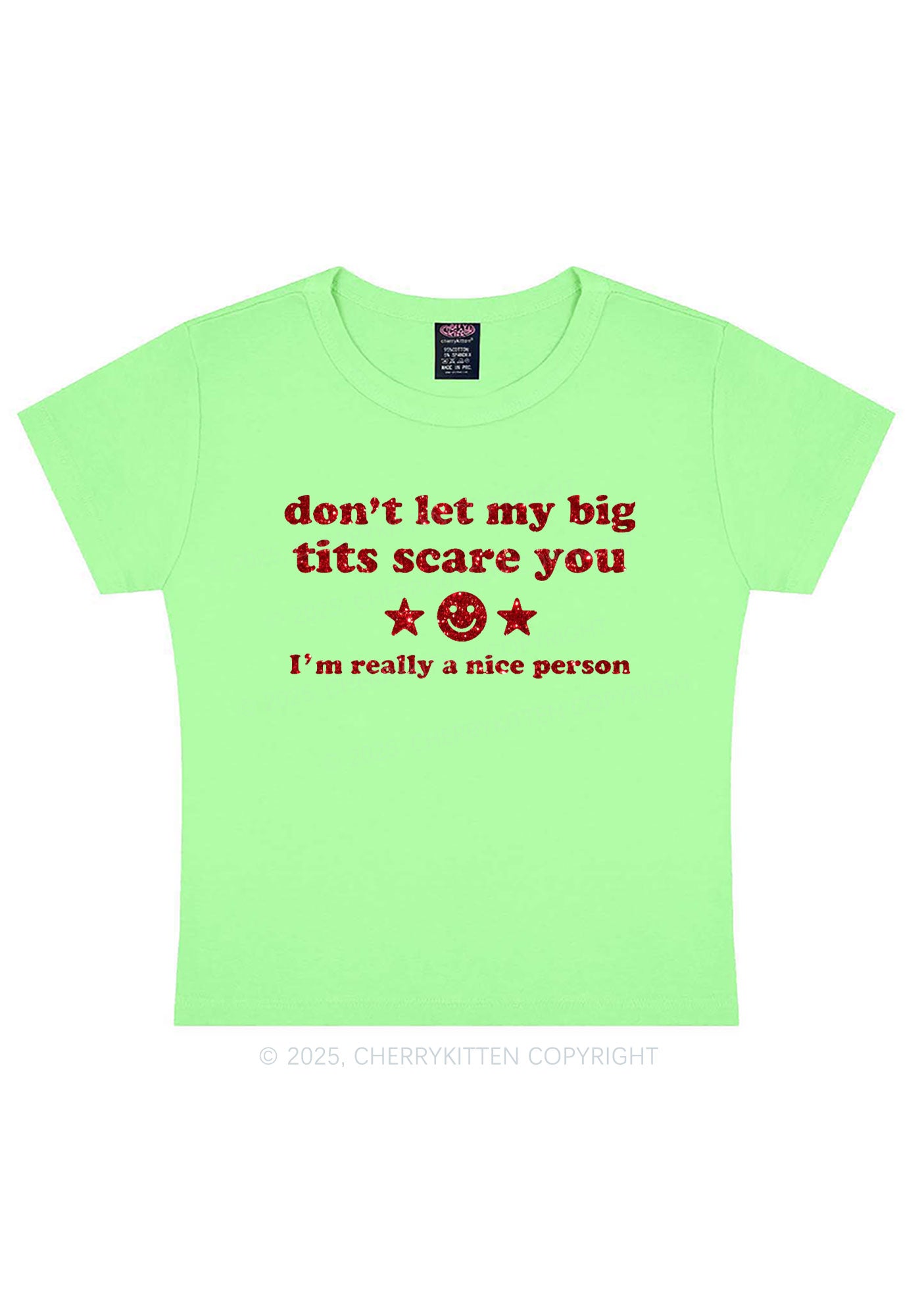 Glitter Dont Let My Big Txts Scare You Y2K Baby Tee Cherrykitten